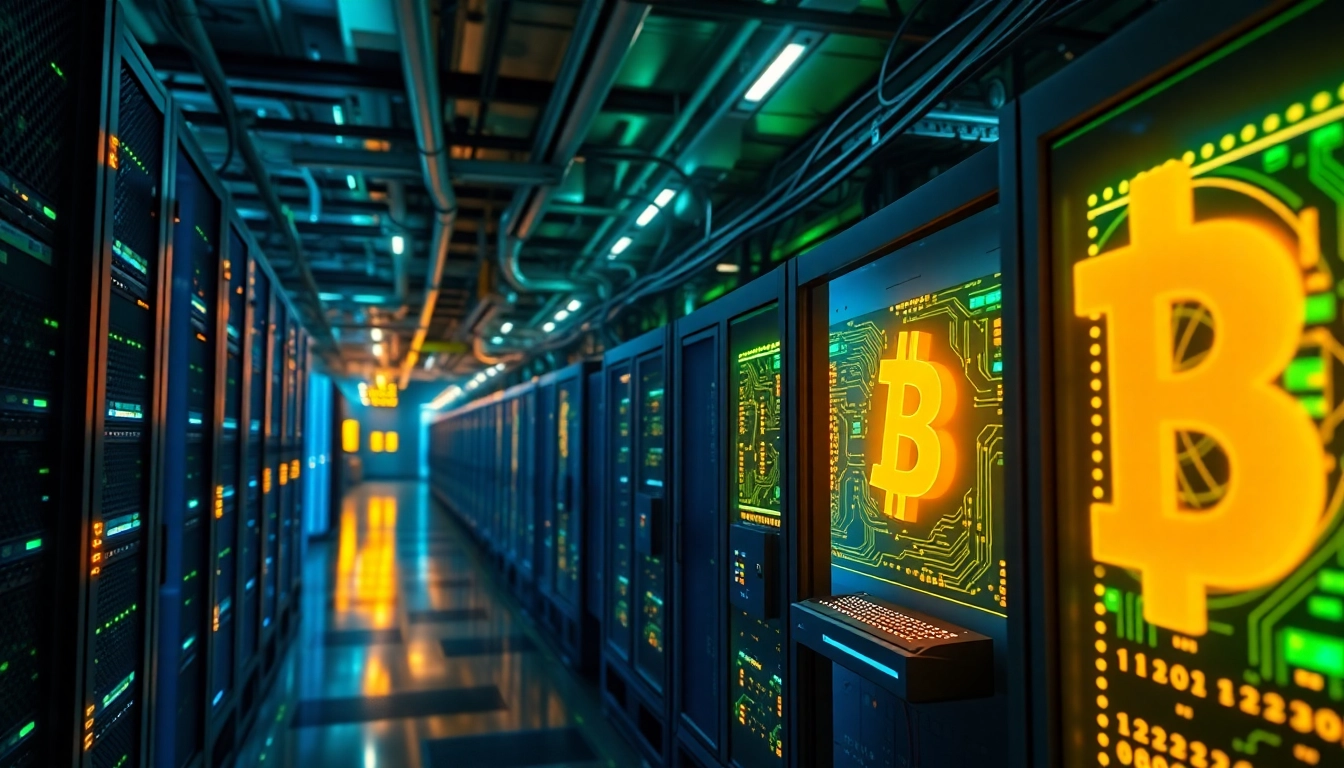 Explore a dynamic Bitcoin mining farm in action, showcasing advanced technology and energy efficiency.