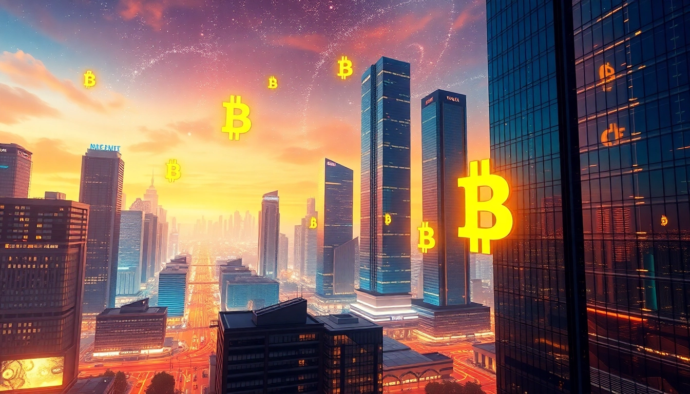 Visualize the transformative power of Crypto in a futuristic city.
